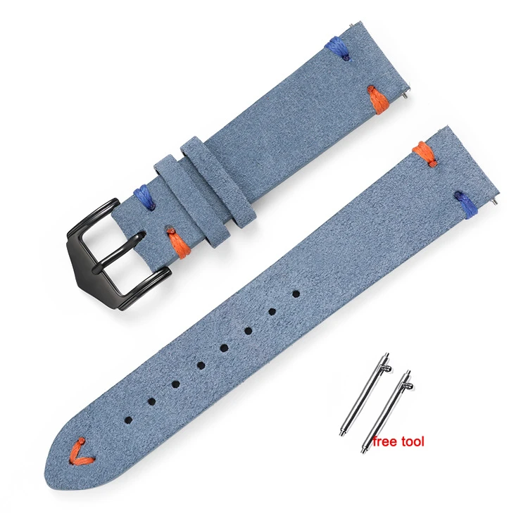 Vintage Handmade Stitching Suede Leather Watch Strap - 20mm/22mm Replacement Wristband