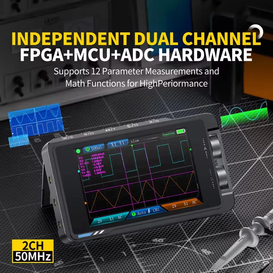 Digital Oscilloscope Signal Generator FNIRSI DS215H Handheld Small Hd Screen Digital Oscilloscope + Signal Generator 2IN1 Dual Channel 50MHZ Automatic
