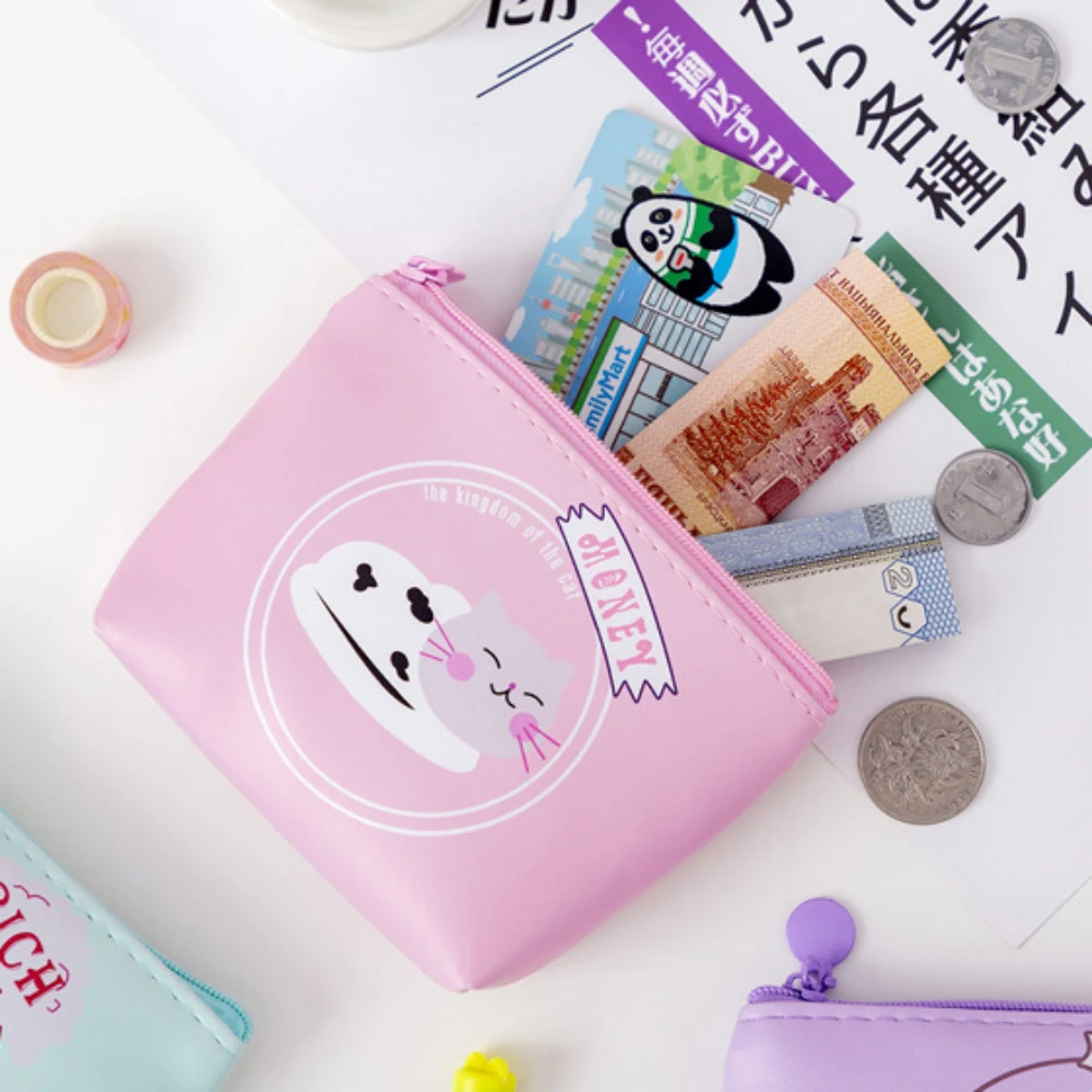 

Детский полиуретановый Кошелек для монет, сумка для хранения ключей, идентификационная кредитная карта, Женский кошелек для монет, милый кошелек с рисунком мультяшного кота, кошелек