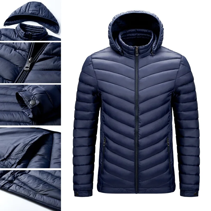 Cotton Coat Men's New European and American Simple Casual Coat Coat Loose Multi Size Light Rib Down Cotton Coat Coat