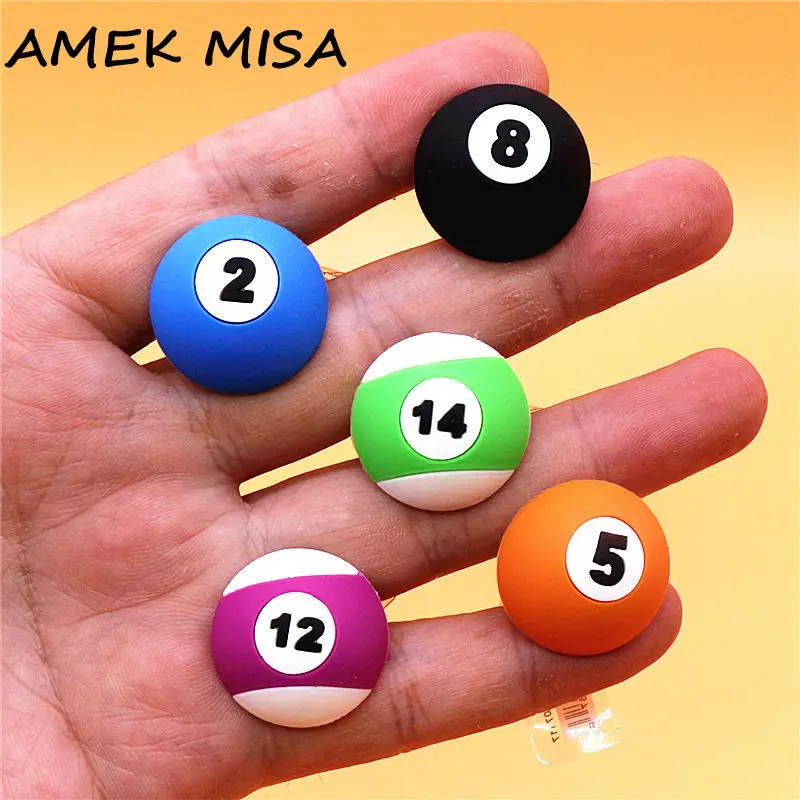 원래 1pcs 당구 모양 PVC 구두 매력 액세서리 3D 블랙 8 블루 2 오렌지 5 공 청바지 핀 상단 장식 버클