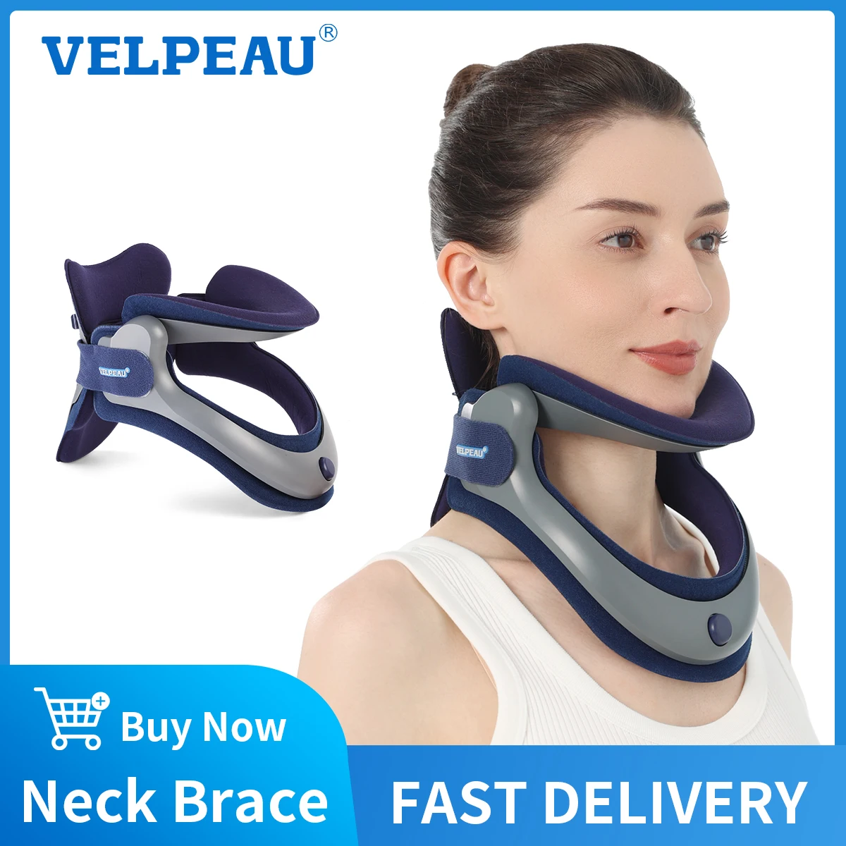 VELPEAU Neck Traction Device Adjustable for Cervical Vertebra Pain and Decompression Neck Stretcher Support for Men & Women