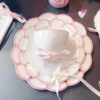 250ML Cute Pink Irregular Ceramic mug Flower Heart Pattern Coffee Cup Breakfast Milk tea cups Gift For Girls 2
