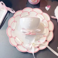250ML Cute Pink Irregular Ceramic mug Flower Heart Pattern Coffee Cup Breakfast Milk tea cups Gift For Girls 2