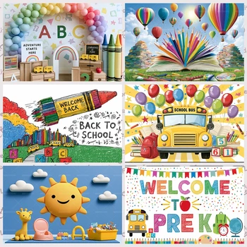 Sfondo per Banner Scuola con Matita, Lavagna, Scuolabus - Decorazione per Aula Scolastica e Studio Fotografico