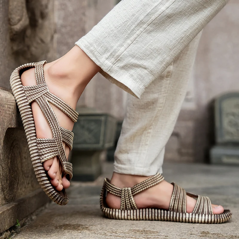Men’s Summer Straw Sandals – Wear-Resistant Casual Shoes for Outdoor and Beach, Stylish Flip-Flops Available in Sizes 36-47 Beach Footwear Flip-flops