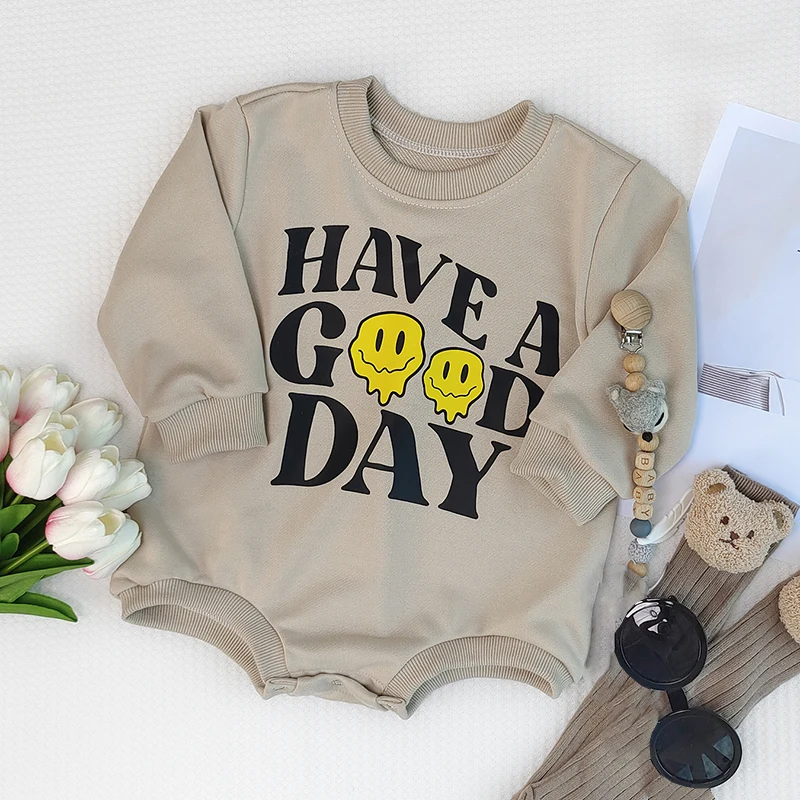 

Autumn Baby Boys Romper Smiling Letter Print Long Sleeve Cotton Romper Halloween Holiday Casual Unisex Baby Clothing Bodysuit