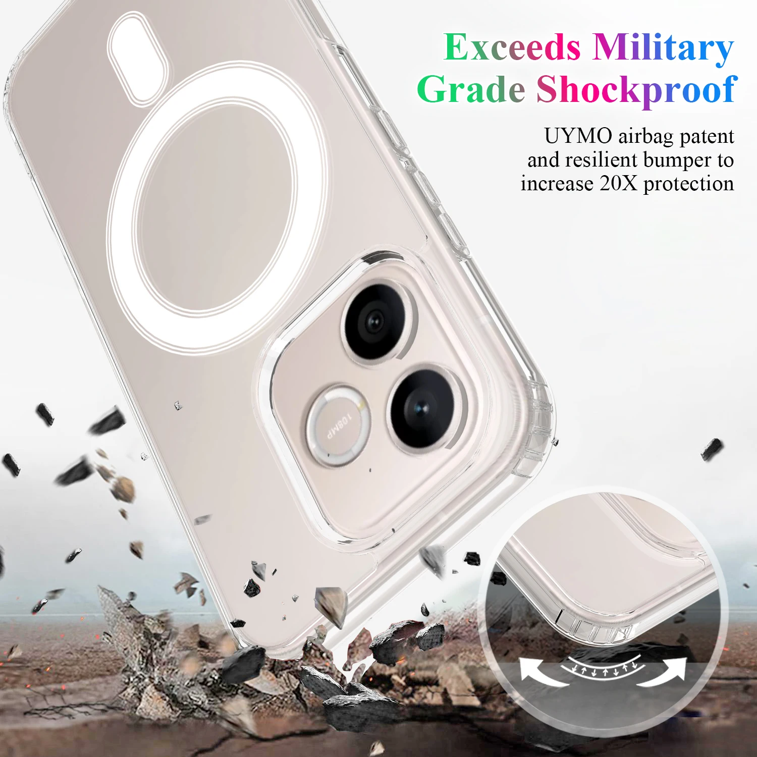 Shockproof Transparent Acrylic Back Case - Magnetic PC Hard Protective Cover
