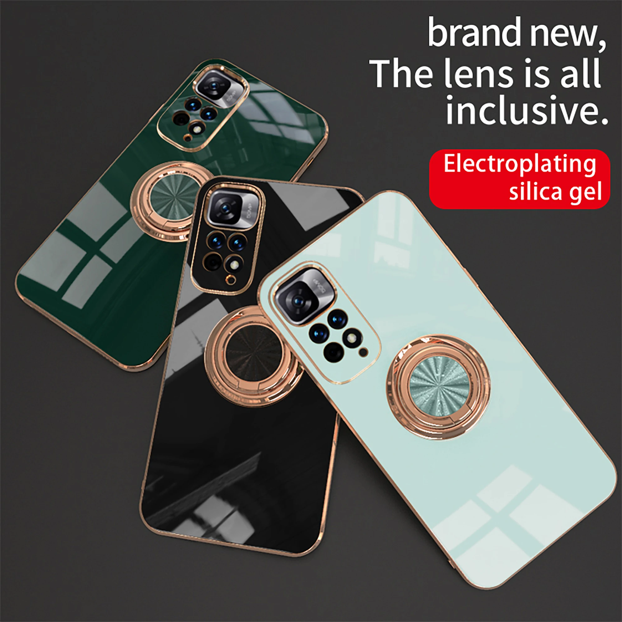 samsung flip3 case Lens Protection Tricolor Electroplated Silicone Ring Holder Lightweight Case For Xiaomi 12 11 10 10T Ultra Lite Pro  Phone Cover case for galaxy z flip3