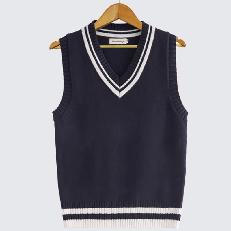 Men Uniform Vest V Neck Pullover Boys British Student Sleeveless Waistcoat Tank Tops Sweaters Spring Autumn
