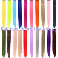 Extensions de cheveux synthétiques colorées de 22 pouces, longues et droites, arc-en-ciel, pour femmes, enfants et filles, violet, rose, bleu 1