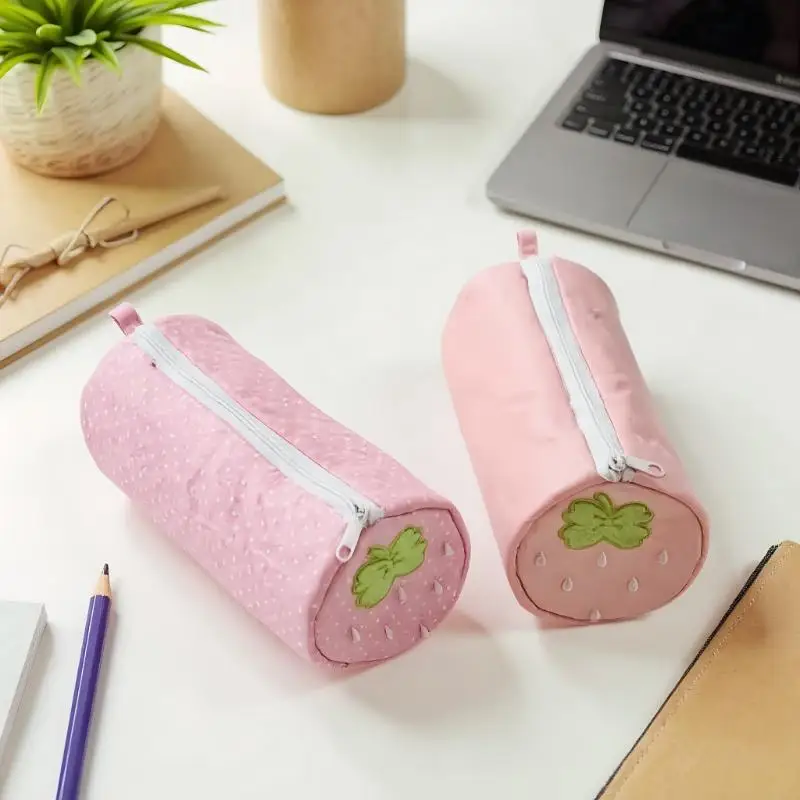 Astuccio rosa a pois con crema e fragole, per studenti, borsa portaoggetti per il ritorno a scuola, articoli di cancelleria, regalo per la scuola - immagine 2