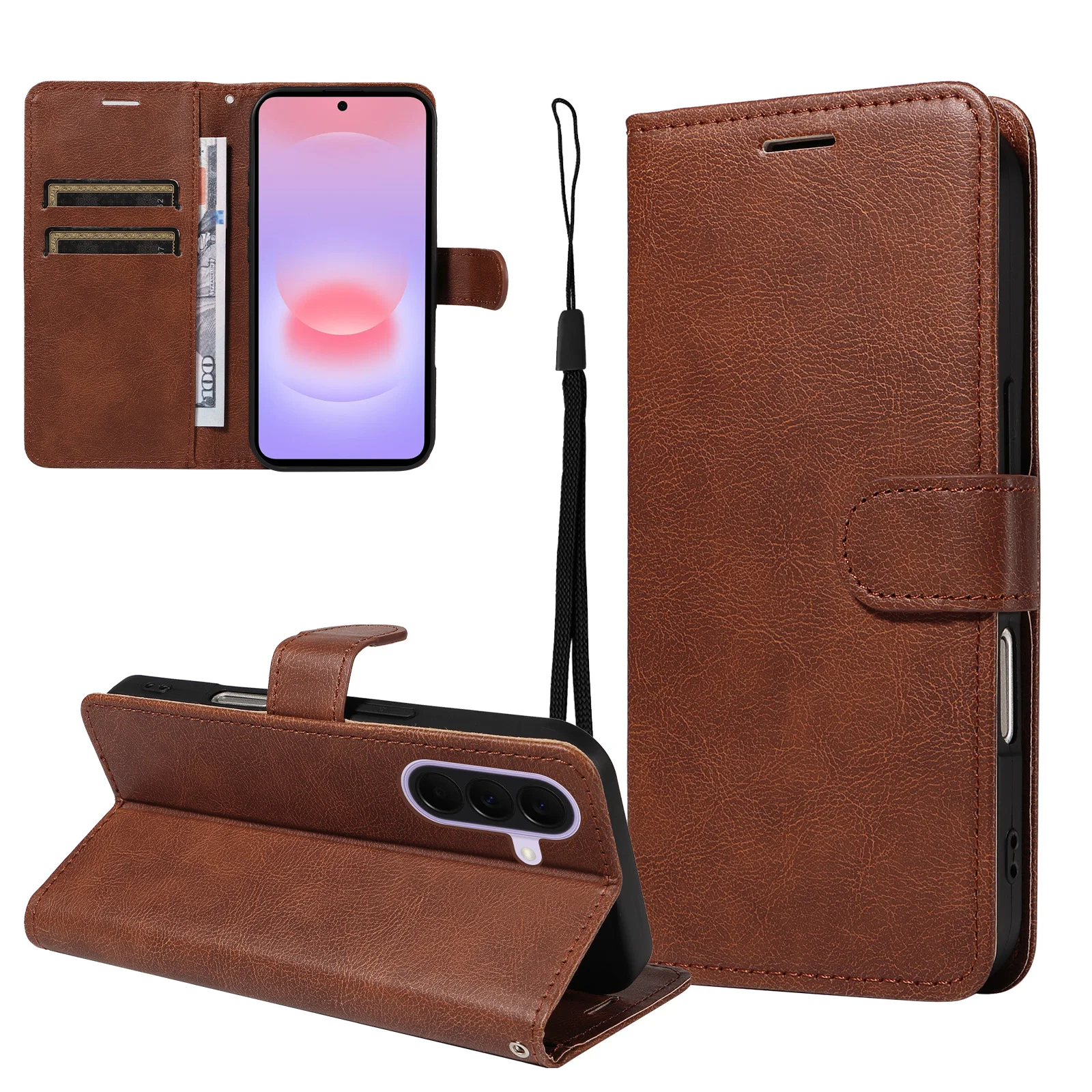 Elegant Leather Wallet Flip Case with Kickstand and Card Holder