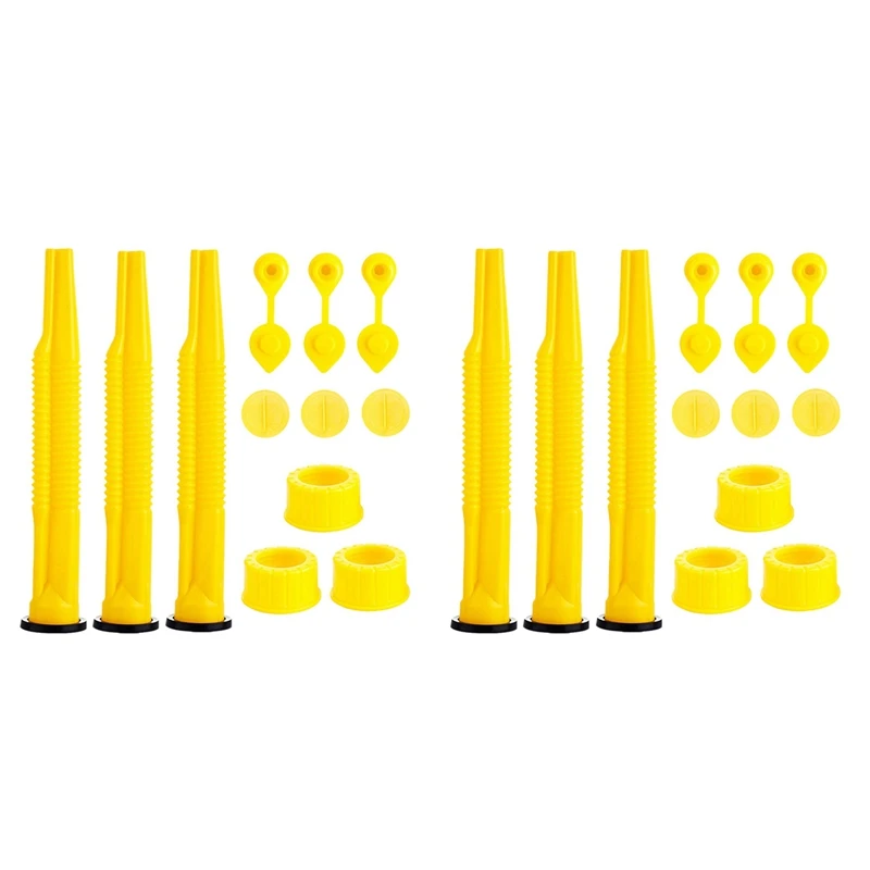 

Universal Gas Can Spout Replacement, 6 Pack Flexible Pour Nozzles Gasket Kit With Collar Caps And Stopper, Spout Cover
