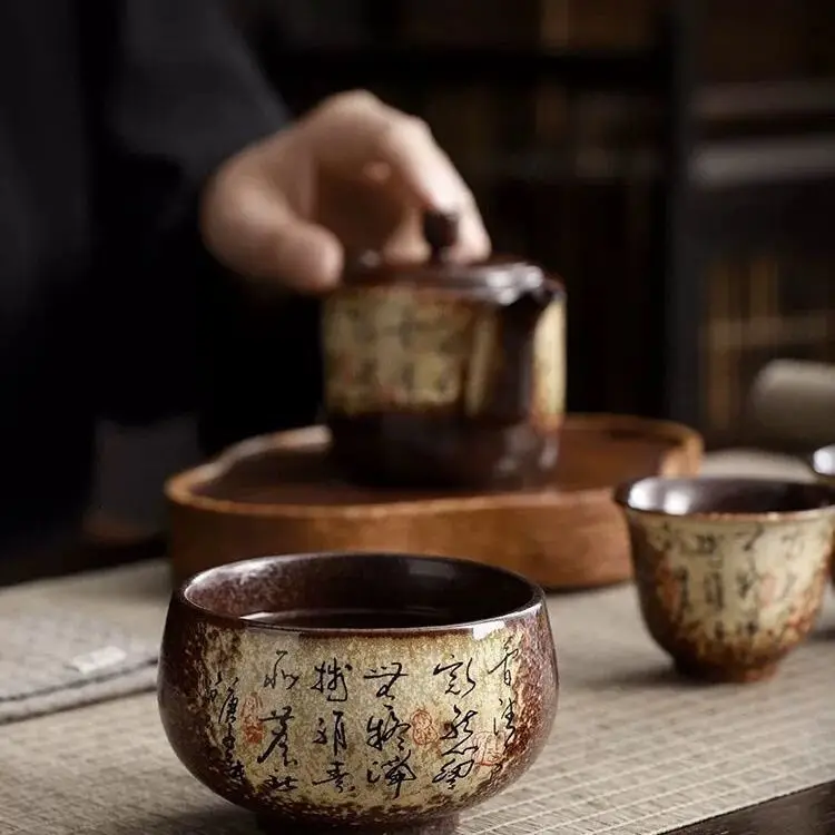 Original ore retro kiln transformed tea cup coarse pottery tea cup large single ceramic household kung fu setSingleCup