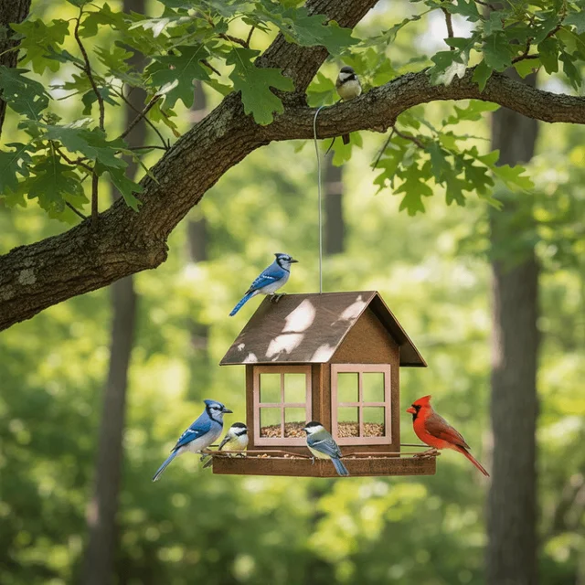 Pet Supplies Hanging Bird Feeder House Shape Large Capacity Bird Food Bowl Windproof Metal Bird Feeding Equipment Porch 3