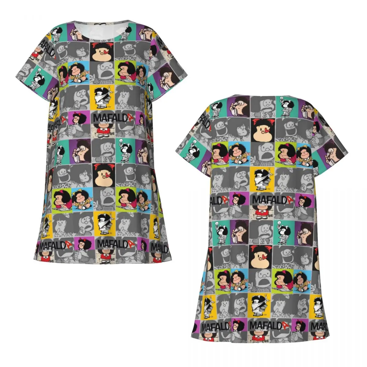 Mafaldas Cartoons Comics Pullover Nightgown Sleeping Travels Loose Sleepdress Pajama Dress Soft Nightdress Sleepwear