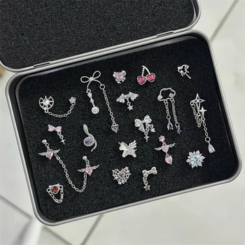 1PCS Silver Color Cloud Star Tassels Stainless Steel Ear Bone Nail Love Heart Wing Earrings for Women Cochlea Body Puncture