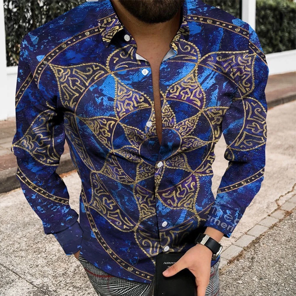

Printed Shirts For Men Long Sleeve Muscle Fitness Shirt And Blouse Single Breasted Lapel Collar Party Dress Up Tops Men Clothes