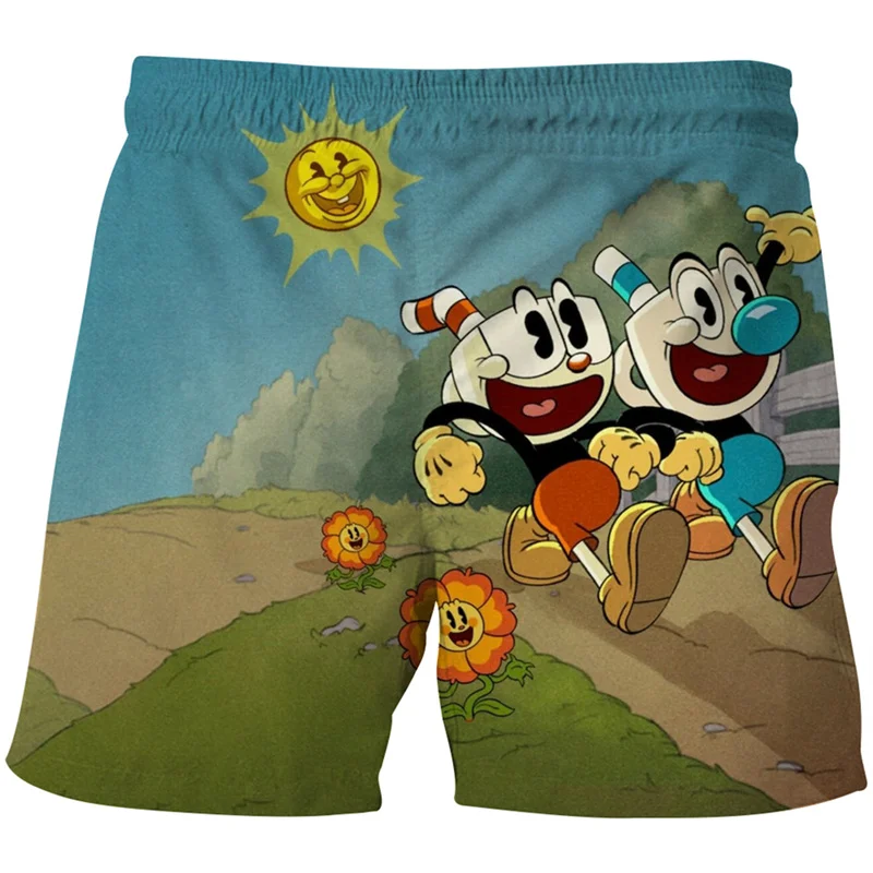 

Funny Cuphead Graphic Beach Shorts Pants Men 3D Printing Surfing Board Shorts Summer Hawaii Swimsuit Swim Trunks Cool Ice Shorts