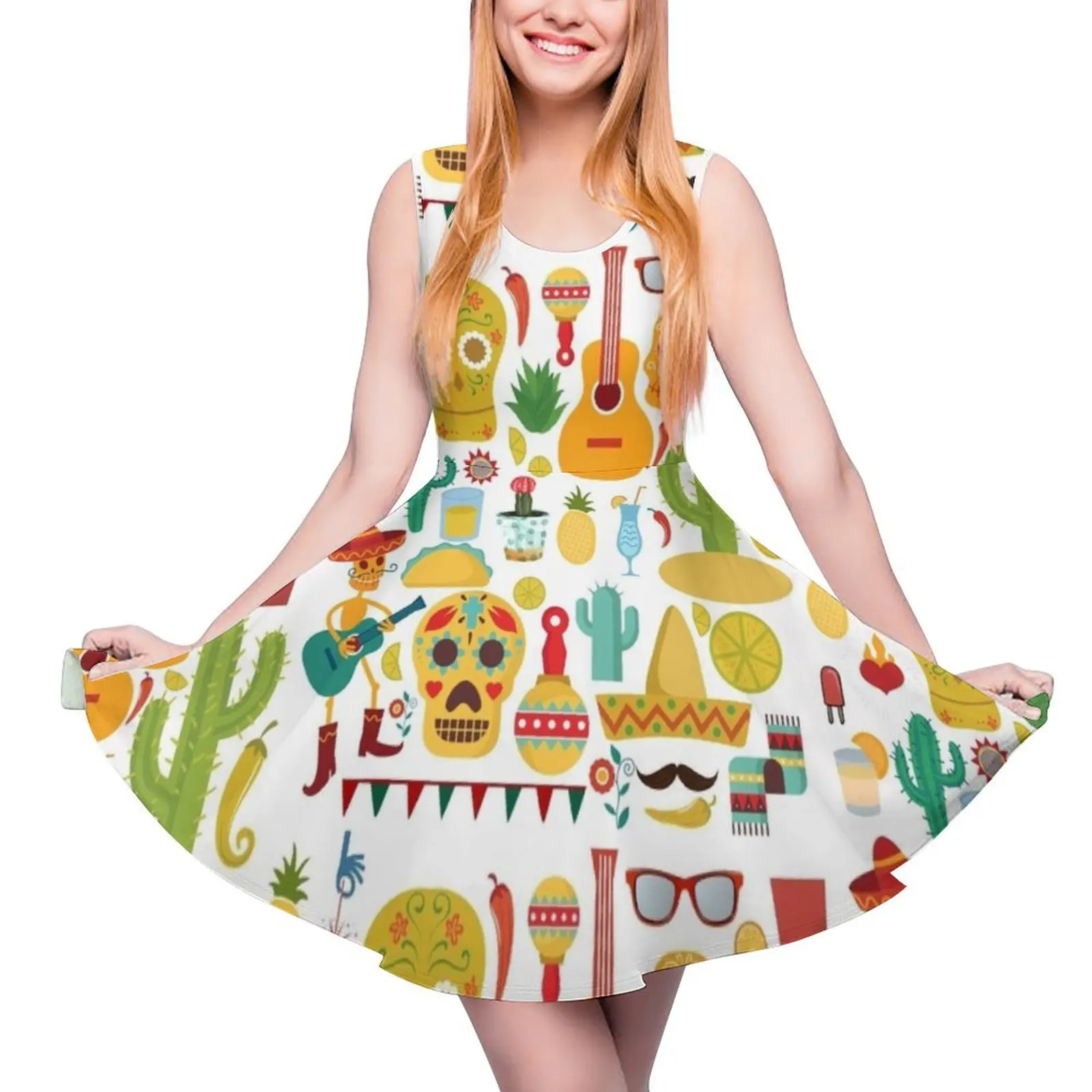 

Fiesta Pattern Round Neck Dress dresses korean style sensual sexy dress for women