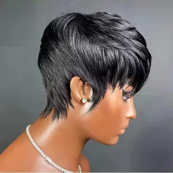 Parrucca Pixie Cut in capelli umani, parrucche bob corte in veri capelli umani, parrucche Pixie realizzate a macchina per donne, taglio corto a strati, parrucche lisce