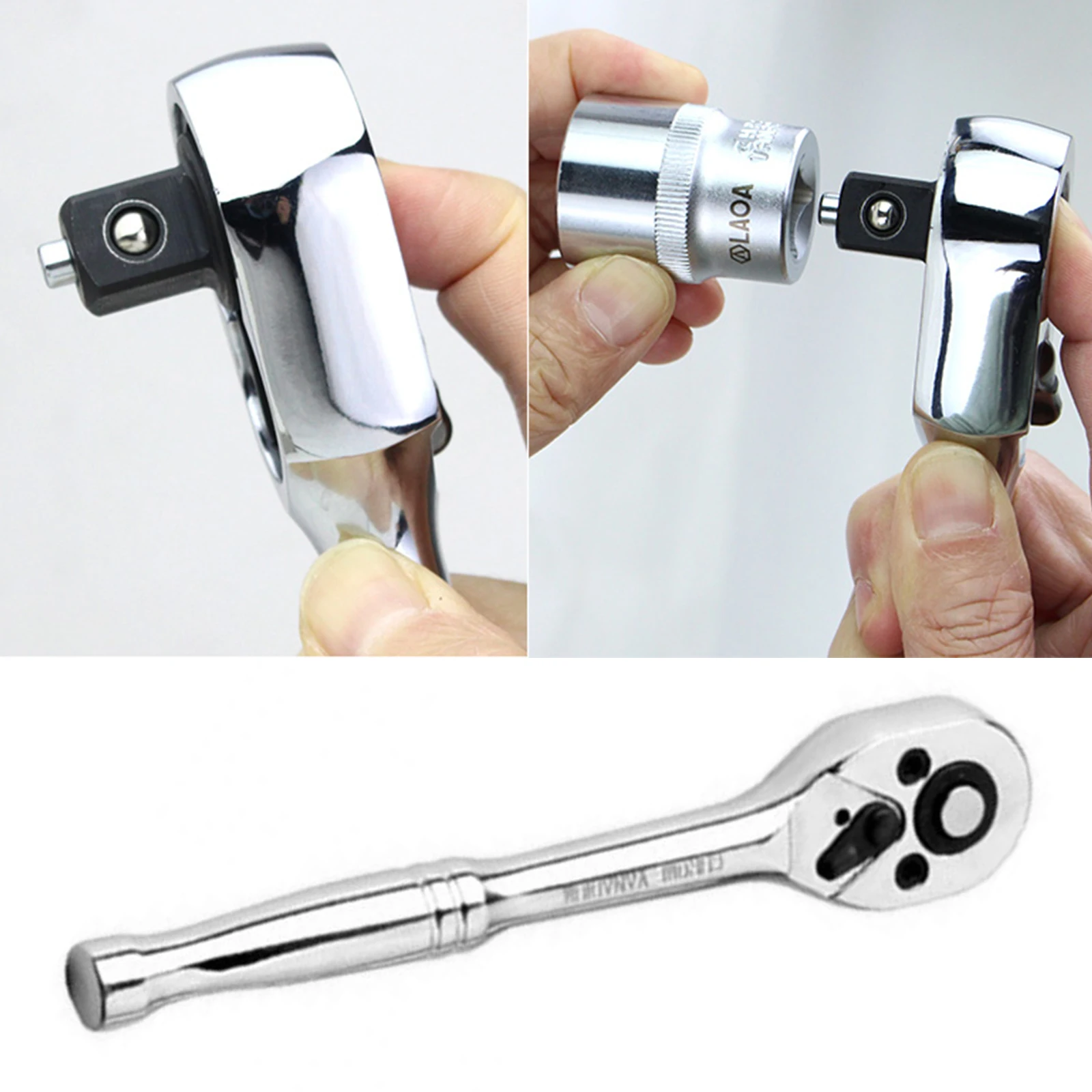 1Pc 1/4 In High Torque Ratchet Wrench Socket Quick Release Square Head Spanner Two-way Ratchet Socket Wrench Auto Repair Tool