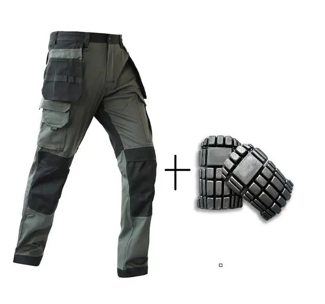Pantalon Cargo De Travail QXWD Homme - Avec Genouillères, Multi-poches - Coton Mélangé - Pour Randonnée, Chantier, Atelier