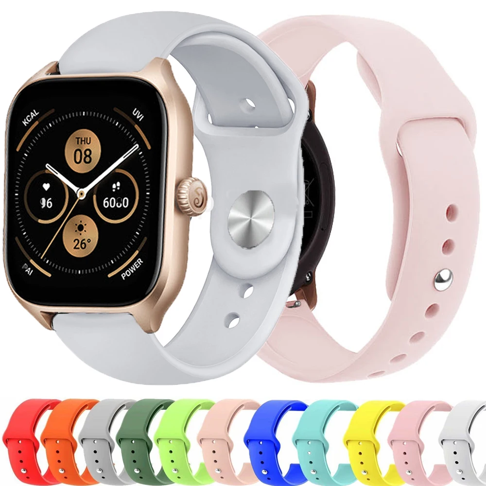 

Ремешок 20/22 мм для Amazfit GTS 3/2/GTS2 Mini/GTR 47 мм/42 мм/GTR3/3Pro/GTR2/2e/stratos 2/3, спортивный силиконовый браслет Amazfit ремешок bip