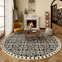French Retro Living Room Decoration Round Carpet Large Area Rugs for Bedroom Home Washable Floor Mat Non-slip Soft Cloakroom Rug 1