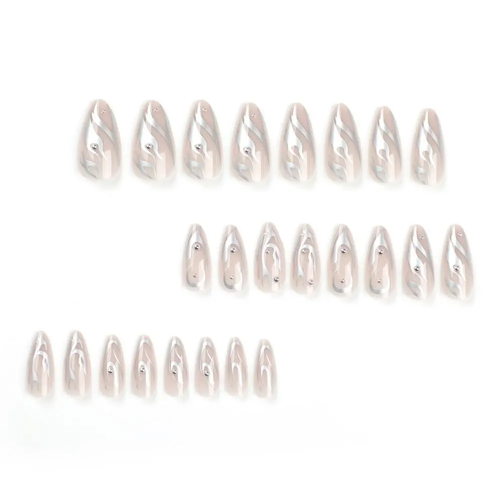 Manicure Long Almond False Nails Leopard French Press on Nails Detachable Star Fake Nials Women