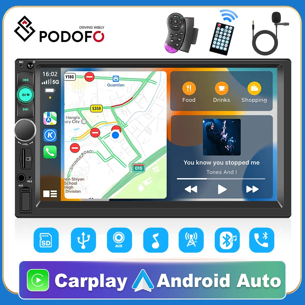 

Автомобильный мультимедийный плеер Podofo, универсальная стерео-система с 7 "сенсорным экраном, Bluetooth, FM, TF/USB, камерой заднего вида, типоразмер 2 Din