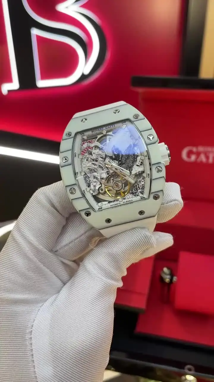 Bonest Gatti-男性用自動巻き時計,機械式トノー腕時計,カーボン