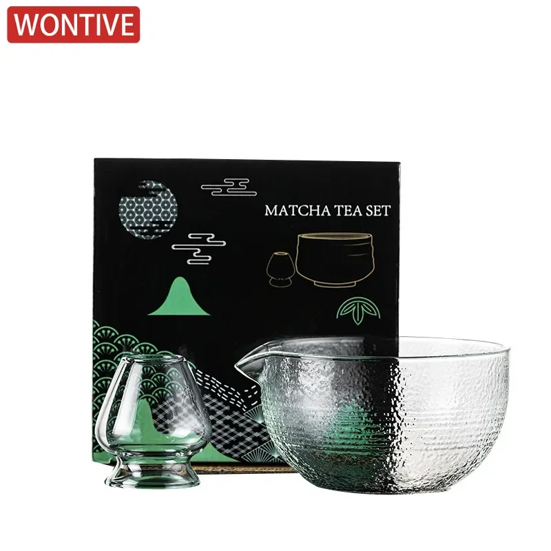 Matcha Whisk Set 2pcs/Set Clear Glass Japanese Tea Set Reusable 500ml Bowl Tea Lovers tea whisk,matcha bowls