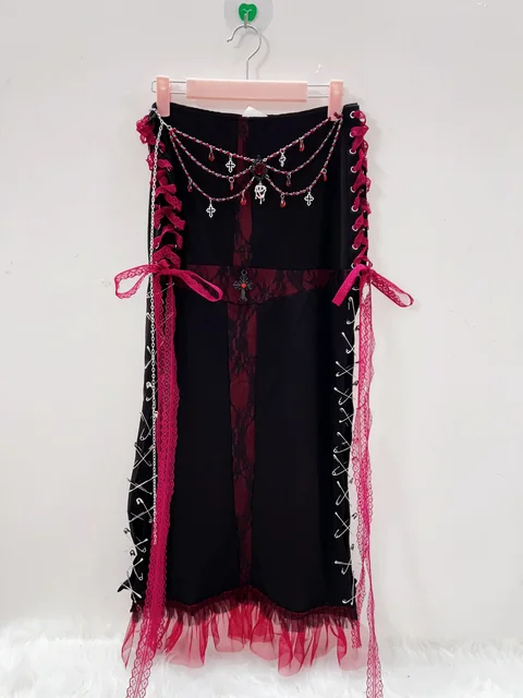 Metal Chain Lace Up Long Skirt 5