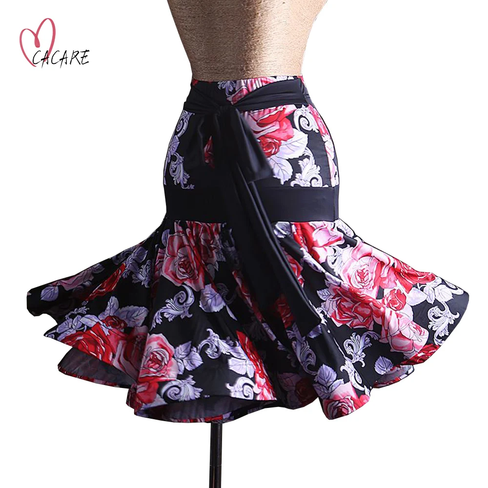 

CACARE Latin Dance Skirt with Waist Belt Latin Dress Fringe Salsa Latin Dance Competition Dresses D0330 Ruffled Fluffy Hem