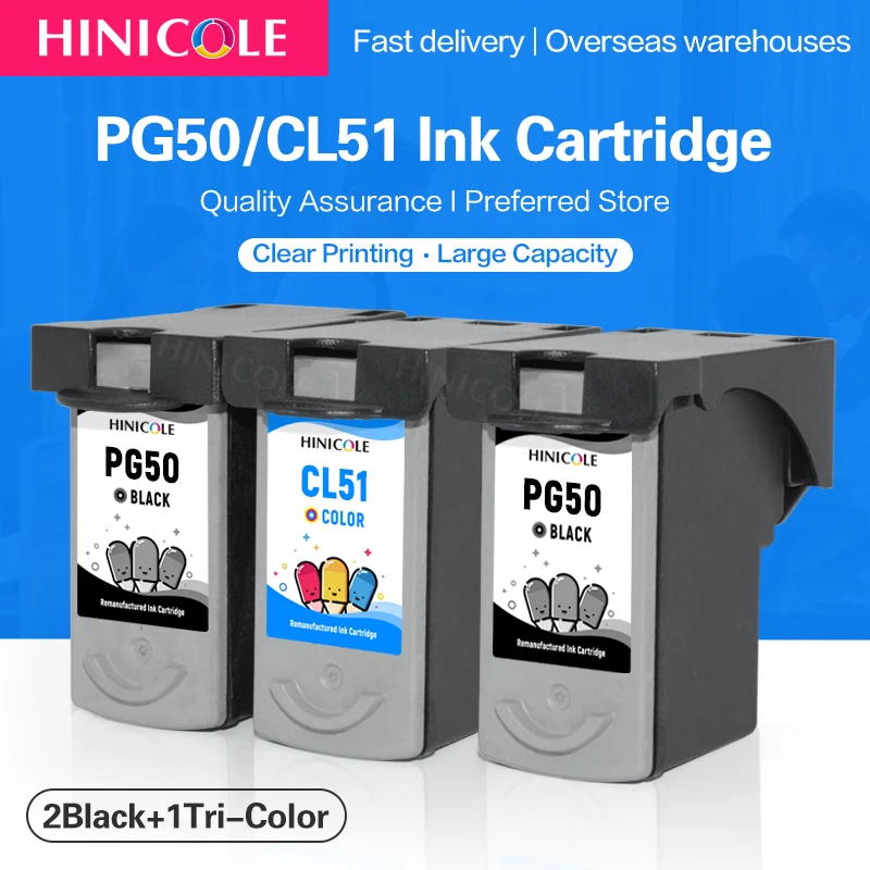 

HINICOLE Remanufactured Ink Cartridge PG50 CL51 PG-50 CL-51 For Canon FAX JX200 JX201 JX300 JX500 PIXMA iP2200 MX308 MX318 MX310