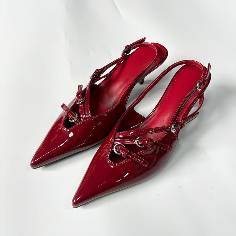 Fashion Pointed Toe Ladies Pumps Heels Slingbacks Shoes Mules Buckle Footwear Shallow Elegant Women Thin Medium Heels Shoes
