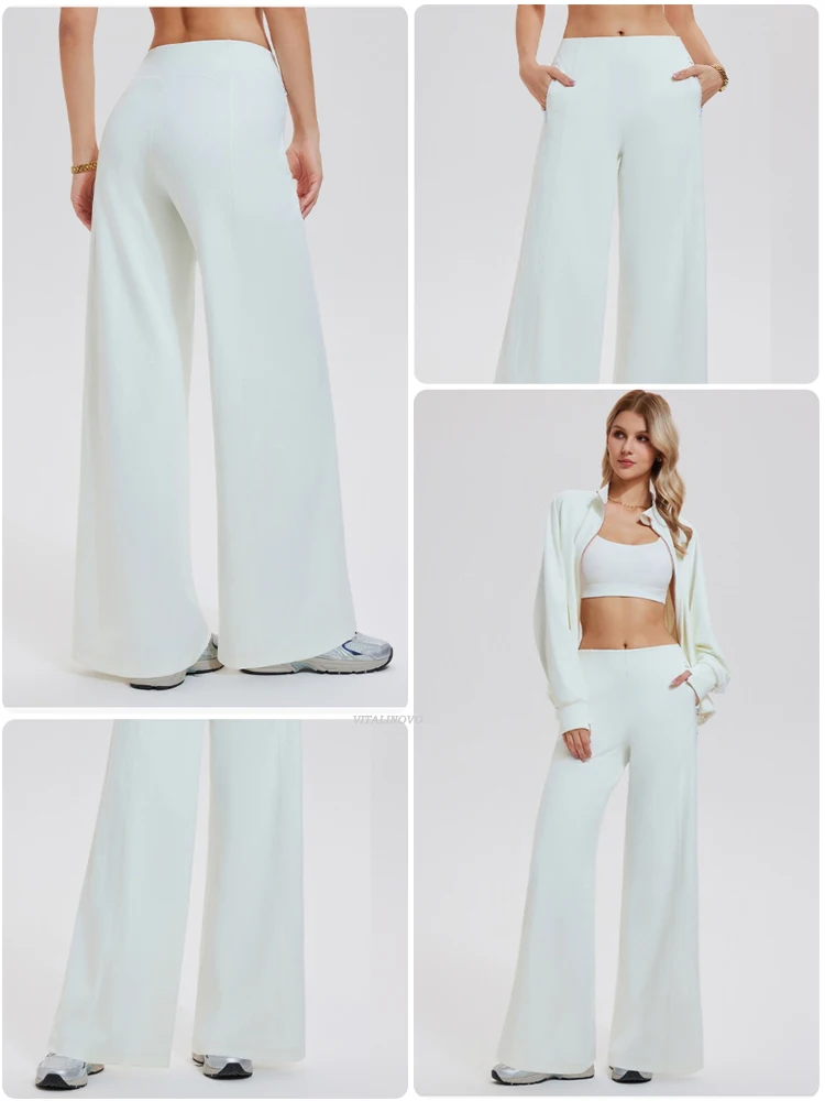 VITALINOVO Yoga-Hose mit weitem Bein für Damen, Lounge-Hose mit hoher Taille und Taschen, dehnbar, lässig, weich, locker sitzende Hose mit geradem Bein, für den Sport – Detail 8