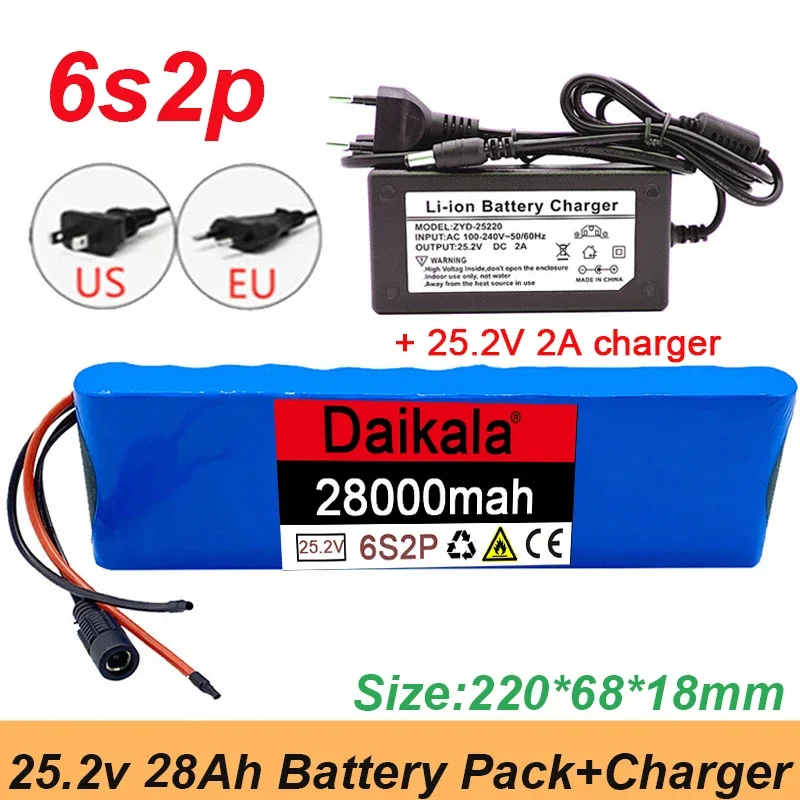 

NEW Rechargeable lithium battery 6S2P 25.2V 28AH 18650, high-quality 24V 28000mAh, with BMS electric bicycle booster and charger