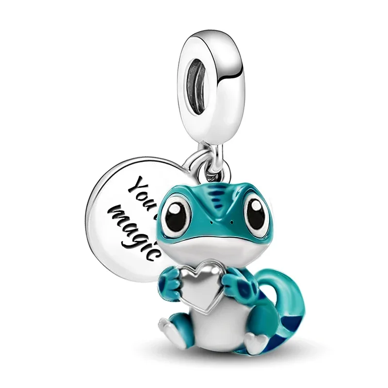 925 Sterling Silver Animal Dumbbell Cute Pink Dog Charms Beads Fit Diy Bracelet Bangle Making Gift Jewelry