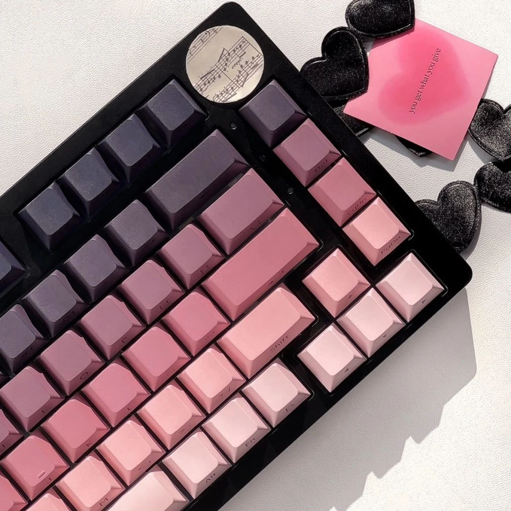 Black Pink Side Print Shine Through Keycaps 135 Keys Double