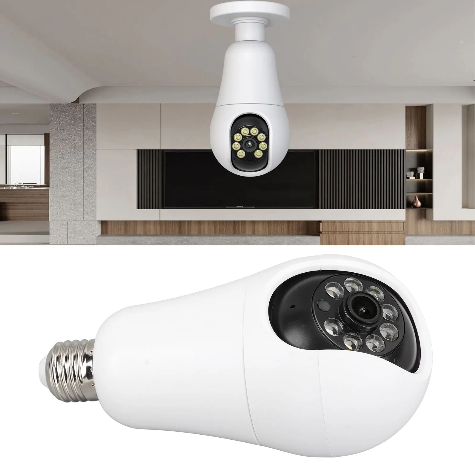 Light Bulb Monitor E27 Socket 1080P IR Night Light Bulb Security Camera Clear Video and Recording for Indoor Monitoring