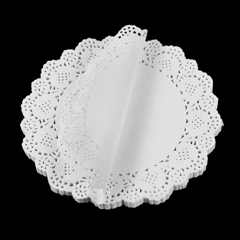 100Pcs Weiß Aushöhlen Tischset Runde Tasse Coaster Spitze Kuchen Wrapper Papier Für Hochzeit Party Tisch Dekoration Küche Liefert – Detail 8