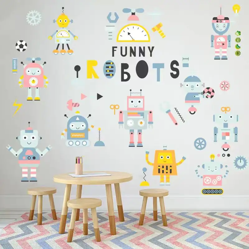 Cartoon Robot Wall Sticker DIY Mechanical Wall Sticker for Children's Room Baby Bedroom Daycare Home Decoration