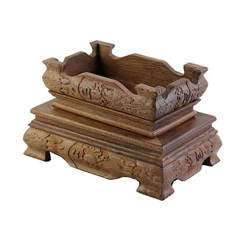 Mahogany base carving crafts solid wood square Chinese ornaments fish tank teapot jade base Buddha statue