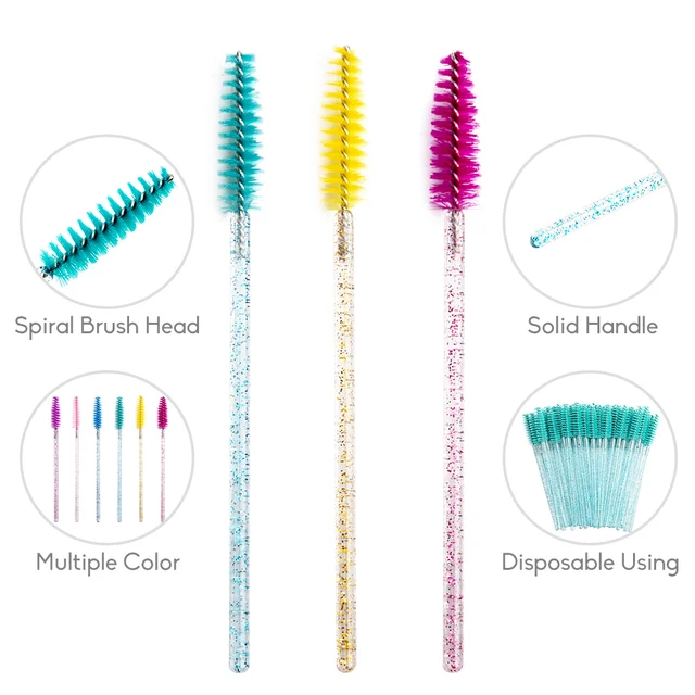 300/50 Disposable Mascara Wands Applicator Eyelash Brush Spoolies for Eye Lash Extension, Eyebrow and Makeup Crystal Cosmetic 3