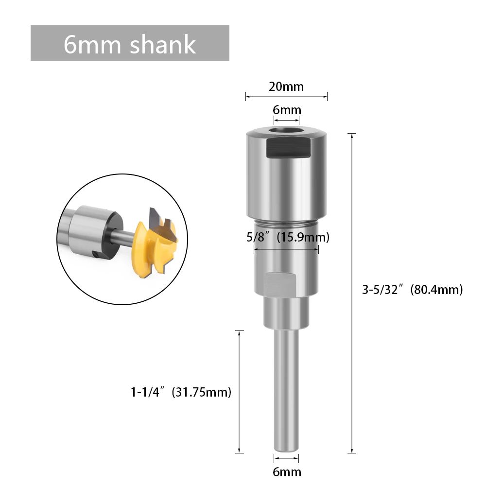 LAVIE 1 Stück 1/4' 6mm 8mm 12mm 1/2' Schaftfräser-Verlängerungsstange Spannzange Graviermaschinen-Verlängerung Fräser für Holz – Detail 2