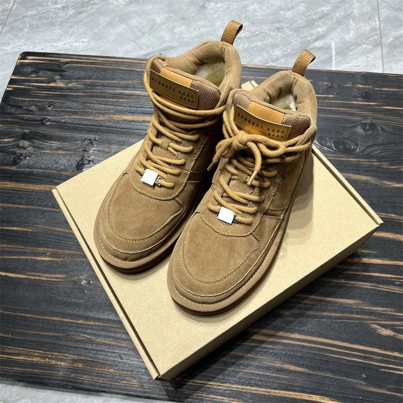 2023 Winter Sheepskin and Wool Integrated Lightweight Sea Blue De Plush Warm Snow Boots for Men's Foreign Trade