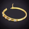 Women's Wedding Bridal Cubic Zircon Cuff Bangle Bracelet Indian Africa Lady Jewelry Ethiopian Gold Color Bride Jewelry Gift 6